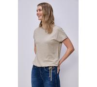 Rundhalsshirt STREET ONE, Damen, Gr. 34, timeless beige, Stoff, 95% Viskose, 5% Elasthan, gestreift, normal normal, Rundhals, abgesteppt, Shirts Rundhalsshirt, Rundhalsausschnitt (60592346-34) timeles