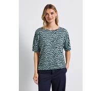 Rundhalsshirt STREET ONE, Damen, Gr. 36, blau (arona blau), Stoff, 48% Baumwolle, 48% Modal, 4% Elasthan, gemustert, normal normal, Rundhals, Bündchen, Shirts Rundhalsshirt, im soften Baumwoll-Mix (14