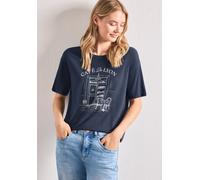 Rundhalsshirt STREET ONE, Damen, Gr. 36, schwarzest blau, Jersey, Obermaterial: 50% Baumwolle, 50% Modal, bedruckt, normal hüftbedeckend, Rundhals, abgesteppte Kante, Shirts Rundhalsshirt, Sommershirt