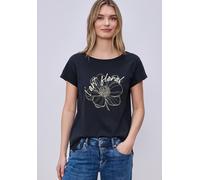 Rundhalsshirt STREET ONE, Damen, Gr. 36, shadowed navy, Jersey, Obermaterial: 100% Baumwolle, bedruckt, normal hüftbedeckend, Rundhals, abgesteppte Kante, Shirts Rundhalsshirt, Sommershirt mit florale