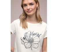 Rundhalsshirt STREET ONE, Damen, Gr. 38, sanftes weiß, Jersey, Obermaterial: 100% Baumwolle, bedruckt, normal hüftbedeckend, Rundhals, abgesteppte Kante, Shirts Rundhalsshirt, Sommershirt mit floralem
