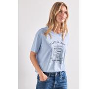 Rundhalsshirt STREET ONE, Damen, Gr. 38, whispery blau, Jersey, Obermaterial: 50% Baumwolle, 50% Modal, bedruckt, normal hüftbedeckend, Rundhals, abgesteppte Kante, Shirts Rundhalsshirt, Sommershirt m