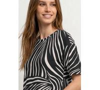 Rundhalsshirt STREET ONE, Damen, Gr. 40, schwarz-weiß (schwarz), Stoff, 95% Viskose, 5% Elasthan, gemustert, regular fit normal, Rundhals, abgesteppt, Shirts Rundhalsshirt, aus strecthigem Viskosemate
