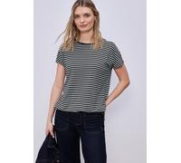 Rundhalsshirt STREET ONE, Damen, Gr. 40, shadowed navy, Stoff, 95% Viskose, 5% Elasthan, gestreift, normal normal, Rundhals, abgesteppt, Shirts Rundhalsshirt, Rundhalsausschnitt (63589815-40) shadowed
