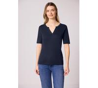 Rundhalsshirt STREET ONE, Damen, Gr. 40, shadowed navy, Web, 50% Baumwolle, 50% Modal, unifarben, normal normal, Rundhals, abgesteppt, Shirts Rundhalsshirt, Jersey (10566034-40) shadowed navy