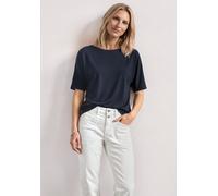 Rundhalsshirt STREET ONE, Damen, Gr. 42, blau (schwarzest blau), Jersey, Obermaterial: 50% Baumwolle, 50% Modal, unifarben, lässig geschnitten hüftbedeckend, U-Boot-Ausschnitt, abgesteppte Kante, Shir