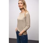 Rundhalsshirt STREET ONE, Damen, Gr. 42, cotton beige, Jersey, Obermaterial: 50% Baumwolle, 50% Modal, unifarben, tailliert hüftbedeckend, Rundhals, Shirts Rundhalsshirt (66433062-42) cotton beige