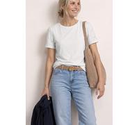 Rundhalsshirt STREET ONE, Damen, Gr. 42, sanftes weiß, Jersey, Obermaterial: 50% Baumwolle, 50% Modal, unifarben, regular fit hüftbedeckend, Rundhals, abgesteppte Kante, Shirts Rundhalsshirt, Sommersh