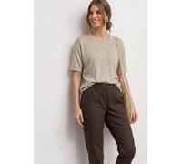 Rundhalsshirt STREET ONE, Damen, Gr. 44, beige (clay sand), Jersey, Obermaterial: 80% Polyester, 20% Viskose, unifarben, normal hüftbedeckend, Rundhals, abgesteppte Kante, Shirts Rundhalsshirt, Sommer