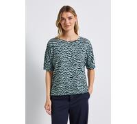 Rundhalsshirt STREET ONE, Damen, Gr. 44, blau (arona blau), Stoff, 48% Baumwolle, 48% Modal, 4% Elasthan, gemustert, normal normal, Rundhals, Bündchen, Shirts, im soften Baumwoll-Mix (14457416-44) aro