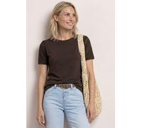 Rundhalsshirt STREET ONE, Damen, Gr. 44, espresso braun, Jersey, Obermaterial: 50% Baumwolle, 50% Modal, unifarben, regular fit hüftbedeckend, Rundhals, abgesteppte Kante, Shirts Rundhalsshirt, Sommer