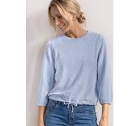 Rundhalsshirt STREET ONE, Damen, Gr. 46, blau (whispery blau meliert), Strick, Obermaterial: 60% Viskose, 40% Polyester, unifarben, lässig geschnitten hüftbedeckend, Rundhals, elastischer Bund, Shirts
