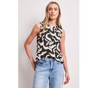 Rundhalsshirt STREET ONE, Damen, Gr. 46, espresso braun, Stoff, 95% Viskose, 5% Elasthan, gemustert, normal normal, Rundhals, abgesteppt, Shirts Rundhalsshirt, Rundhalsausschnitt (38543631-46) espress