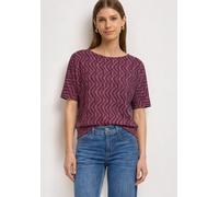 Rundhalsshirt STREET ONE, Damen, Gr. 46, rot (blush berry), Jersey, Obermaterial: 95% Viskose, 5% Elasthan, gemustert, normal hüftbedeckend, Rundhals, abgesteppte Kante, Shirts Rundhalsshirt, Sommersh