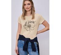 Rundhalsshirt STREET ONE, Damen, Gr. 46, smoke beige, Jersey, Obermaterial: 100% Baumwolle, bedruckt, normal hüftbedeckend, Rundhals, abgesteppte Kante, Shirts Rundhalsshirt, Sommershirt mit floralem 