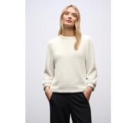 Rundhalsshirt STREET ONE, Damen, Gr. 46, weiß (soft beige), Stoff, 72% Polyamid, 25% Polyester, 2% metallisierte Fasern, 1% Elasthan, unifarben, normal normal, Rundhals, angesetztes Bündchen, Shirts R