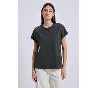 Rundhalsshirt STREET ONE STUDIO, Damen, Gr. 34, grau (dusted grau), Web, 100% Baumwolle, meliert, normal normal, Rundhals, abgesteppt, Shirts Rundhalsshirt, mit Glitzer-Details (57172407-34) dusted gr