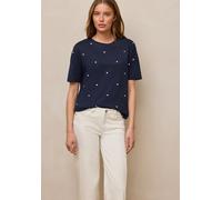 Rundhalsshirt STREET ONE STUDIO, Damen, Gr. 36, midnight muse, Web, 50% Baumwolle, 50% Modal, gemustert, normal normal, Rundhals, abgesteppt, Shirts Rundhalsshirt, Jersey (58078347-36) midnight muse