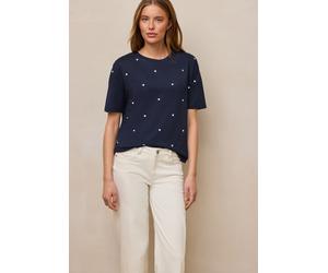 Rundhalsshirt STREET ONE STUDIO, Damen, Gr. 36, midnight muse, Web, 50% Baumwolle, 50% Modal, gemustert, normal normal, Rundhals, abgesteppt, Shirts Rundhalsshirt, Jersey (58078347-36) midnight muse