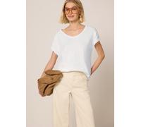 Rundhalsshirt STREET ONE STUDIO, Damen, Gr. 38, weiß, Web, 50% Baumwolle, 50% Modal, unifarben, normal normal, Rundhals, abgesteppt, Shirts Rundhalsshirt, Rundhalsausschnitt (30984706-38) weiß