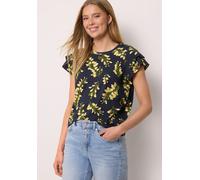 Rundhalsshirt STREET ONE STUDIO, Damen, Gr. 40, blau (maritime blau), Stoff, 95% Viskose, 5% Elasthan, geblümt, regular fit normal, Rundhals, abgesteppt, Shirts Rundhalsshirt, aus strecthigem Viskosem