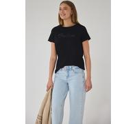 Rundhalsshirt STREET ONE STUDIO, Damen, Gr. 40, schwarz, Web, 100% Baumwolle, unifarben, normal normal, Rundhals, abgesteppt, Shirts Rundhalsshirt, aus reiner Baumwolle (31906865-40) schwarz