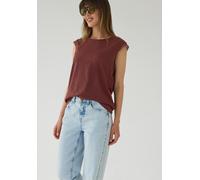 Rundhalsshirt STREET ONE STUDIO, Damen, Gr. 42, mahogany braun, Web, 50% Baumwolle, 50% Modal, unifarben, comfort fit normal, Rundhals, normaler Saum, Shirts Rundhalsshirt, mit Häkel-Deko (66163629-42