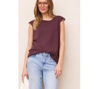 Rundhalsshirt STREET ONE STUDIO, Damen, Gr. 42, very berry, Web, 50% Baumwolle, 50% Modal, unifarben, comfort fit normal, Rundhals, normaler Saum, Shirts Rundhalsshirt, mit Häkel-Deko (67230412-42) ve