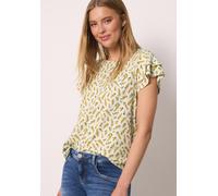 Rundhalsshirt STREET ONE STUDIO, Damen, Gr. 46, bunt (sanftes weiß), Stoff, 95% Viskose, 5% Elasthan, geblümt, regular fit normal, Rundhals, abgesteppt, Shirts Rundhalsshirt, aus strecthigem Viskosema