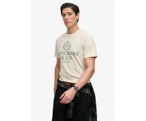 Rundhalsshirt SUPERDRY "1954 Company Relaxed Tee", Herren, Gr. 3XL, birch, Single Jersey, Obermaterial: 100% Baumwolle, bedruckt, relaxed fit normal, Rundhals, Shirts Rundhalsshirt, Baumwolle, relaxed