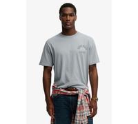 Rundhalsshirt SUPERDRY "ATH ESS TEE", Herren, Gr. L, washed denim, Single Jersey, Obermaterial: 100% Baumwolle, bedruckt, loose fit normal, Rundhals, Shirts Rundhalsshirt, Loose Fit, aus Baumwolle, Si