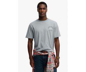 Rundhalsshirt SUPERDRY "ATH ESS TEE", Herren, Gr. XL, washed denim, Single Jersey, Obermaterial: 100% Baumwolle, bedruckt, loose fit normal, Rundhals, Shirts Rundhalsshirt, Loose Fit, aus Baumwolle, S