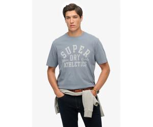 Rundhalsshirt SUPERDRY "ATHLETIC ESS TEE", Herren, Gr. L, beige (flint stone), Single Jersey, Obermaterial: 100% Baumwolle, bedruckt, loose fit hüftlang, Rundhals, Shirts Rundhalsshirt (25497365-L) fl