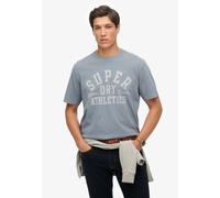 Rundhalsshirt SUPERDRY "ATHLETIC ESS TEE", Herren, Gr. M, beige (flint stone), Single Jersey, Obermaterial: 100% Baumwolle, bedruckt, loose fit hüftlang, Rundhals, Shirts Rundhalsshirt (25497365-M) fl