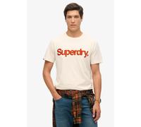 Rundhalsshirt SUPERDRY "CLASSIC CORE LOGO SHADOW TEE", Herren, Gr. S, weiß (oatmeal beige), Single Jersey, Obermaterial: 100% Baumwolle, bedruckt, relaxed fit hüftlang, Rundhals, Shirts Rundhalsshirt 