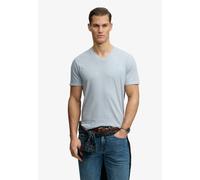 Rundhalsshirt SUPERDRY "CLASSIC COTTON LINEN VEE", Herren, Gr. 3XL, blau (slip blau), Single Jersey, Obermaterial: 80% Baumwolle, 20% Leinen, unifarben, relaxed fit normal, Rundhals, Shirts Rundhalssh