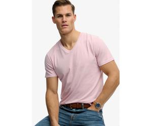 Rundhalsshirt SUPERDRY "CLASSIC COTTON LINEN VEE", Herren, Gr. 3XL, rosa (pink lady), Single Jersey, Obermaterial: 80% Baumwolle, 20% Leinen, unifarben, relaxed fit normal, Rundhals, Shirts Rundhalssh