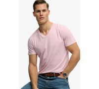 Rundhalsshirt SUPERDRY "CLASSIC COTTON LINEN VEE", Herren, Gr. L, pink lady, Single Jersey, Obermaterial: 80% Baumwolle, 20% Leinen, unifarben, relaxed fit normal, Rundhals, Shirts Rundhalsshirt, aus