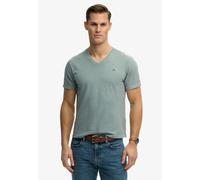 Rundhalsshirt SUPERDRY "CLASSIC COTTON LINEN VEE", Herren, Gr. S, silber sage, Single Jersey, Obermaterial: 80% Baumwolle, 20% Leinen, unifarben, relaxed fit normal, Rundhals, Shirts Rundhalsshirt, au