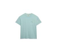 Rundhalsshirt SUPERDRY "COTTON CLASSIC LINEN PKT TEE", Damen, Gr. M, aquamarine blau, Single Jersey, Obermaterial: 80% Baumwolle, 20% Leinen, unifarben, relaxed fit normal, Rundhals, Shirts Rundhalssh