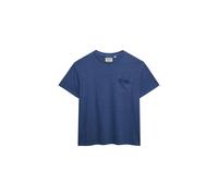 Rundhalsshirt SUPERDRY "COTTON CLASSIC LINEN PKT TEE", Damen, Gr. M, montauk blau, Single Jersey, Obermaterial: 80% Baumwolle, 20% Leinen, unifarben, relaxed fit normal, Rundhals, Shirts Rundhalsshirt