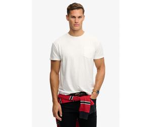 Rundhalsshirt SUPERDRY "COTTON CLASSIC LINEN PKT TEE", Herren, Gr. 3XL, weiß (lime weiß), Single Jersey, Obermaterial: 80% Baumwolle, 20% Leinen, unifarben, relaxed fit normal, Rundhals, Shirts Rundha