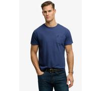 Rundhalsshirt SUPERDRY "COTTON CLASSIC LINEN PKT TEE", Herren, Gr. L, blau (montauk blau), Single Jersey, Obermaterial: 80% Baumwolle, 20% Leinen, unifarben, relaxed fit normal, Rundhals, Shirts Rundh