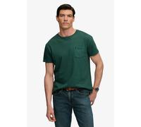 Rundhalsshirt SUPERDRY "COTTON CLASSIC LINEN PKT TEE", Herren, Gr. L, grün (emerald grün), Single Jersey, Obermaterial: 80% Baumwolle, 20% Leinen, unifarben, relaxed fit normal, Rundhals, Shirts Rundh