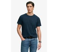 Rundhalsshirt SUPERDRY "COTTON CLASSIC LINEN PKT TEE", Herren, Gr. M, blau (eclipse navy), Single Jersey, Obermaterial: 80% Baumwolle, 20% Leinen, unifarben, relaxed fit normal, Rundhals, Shirts Rundh