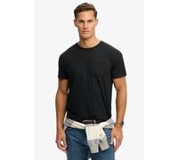 Rundhalsshirt SUPERDRY "COTTON CLASSIC LINEN PKT TEE", Herren, Gr. XXL, schwarz (jet schwarz), Single Jersey, Obermaterial: 80% Baumwolle, 20% Leinen, unifarben, relaxed fit normal, Rundhals, Shirts R