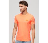 Rundhalsshirt SUPERDRY "ESSENTIAL LOGO EMB NEON TEE", Herren, Gr. M, orange (dry fluro orange), Single Jersey, Obermaterial: 100% Baumwolle, unifarben, hüftlang, Rundhals, Shirts Rundhalsshirt (845769