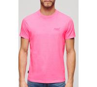 Rundhalsshirt SUPERDRY "ESSENTIAL LOGO EMB NEON TEE", Herren, Gr. M, rosa (dry fluro pink), Single Jersey, Obermaterial: 100% Baumwolle, unifarben, hüftlang, Rundhals, Shirts Rundhalsshirt, aus Baumwo