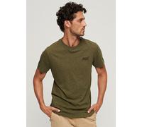 Rundhalsshirt SUPERDRY "ESSENTIAL LOGO EMB TEE", Herren, Gr. L, grün (olive fleck), Single Jersey, Obermaterial: 100% Baumwolle, unifarben, slim fit hüftlang, Rundhals, Shirts Rundhalsshirt (43010540-