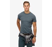 Rundhalsshirt SUPERDRY "ESSENTIAL LOGO EMB TEE", Herren, Gr. M, blau (stormy weath), Single Jersey, Obermaterial: 100% Baumwolle, unifarben, slim fit hüftlang, Rundhals, Shirts Rundhalsshirt, Baumwoll
